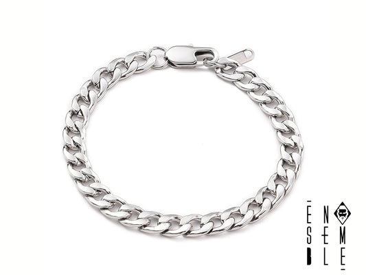 Silver Steel Cuban Link Bracelet - 7mm 