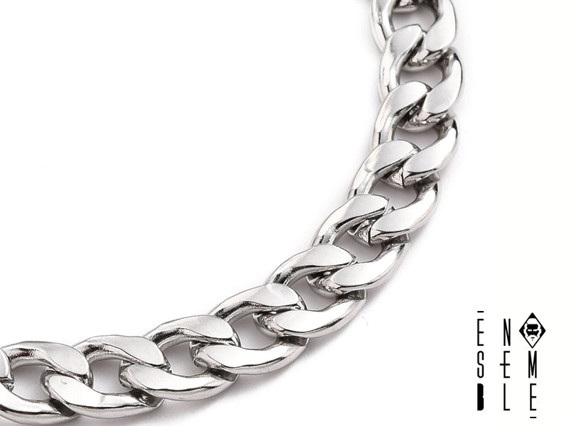 Silver Steel Cuban Link Bracelet - 7mm 