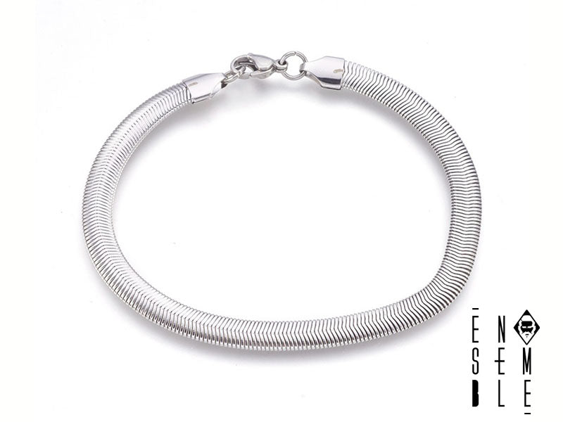 Bracciale Ensemble in acciaio inossidabile finitura argentata con maglia snake piatta da 6 mm