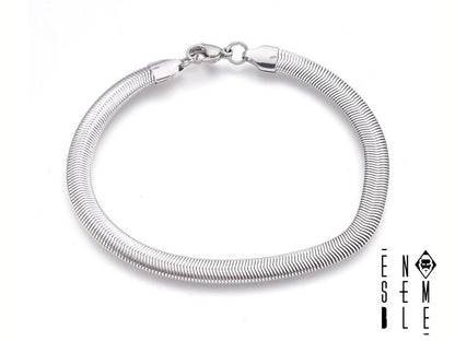 Bracciale Ensemble in acciaio inossidabile finitura argentata con maglia snake piatta da 6 mm