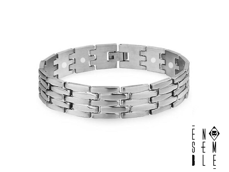 Silver-plated steel strap bracelet - 14 mm 
