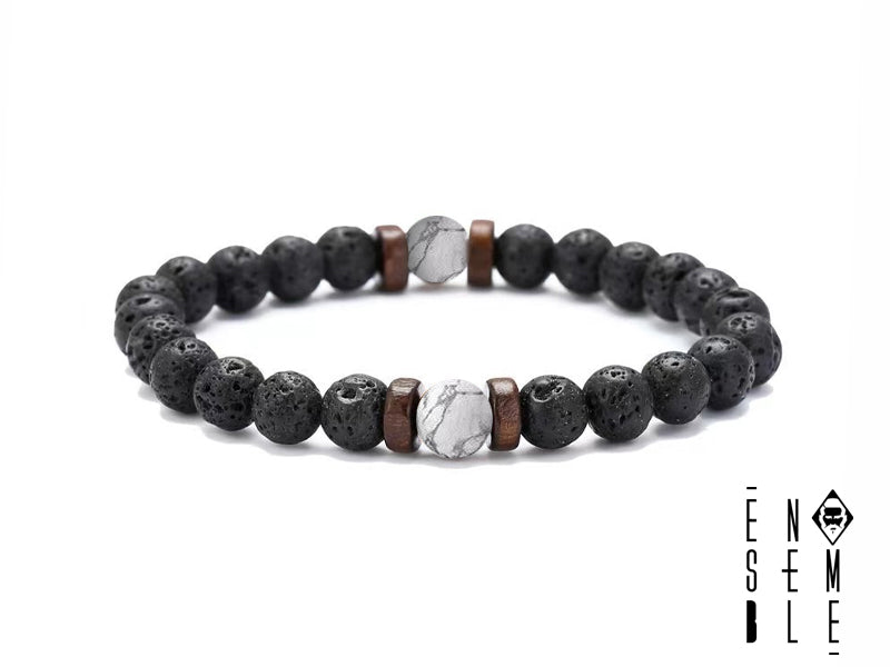 Braccialetto Elastico Pietra Lavica e Pietre Dure: Armonia di Natura ed Eleganza 8 mm