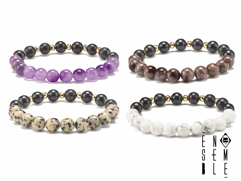 #braccialetto, #ossidiana, #pietre, #perledorate, #elastico, #gioielli, #moda, #accessori, #protezione, #forza, #mistero, #rock, #grintoso #howlite #ametista #diasprodalmata