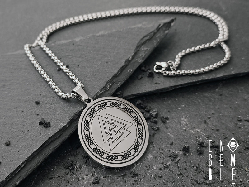 Silver stainless steel Valknut necklace 