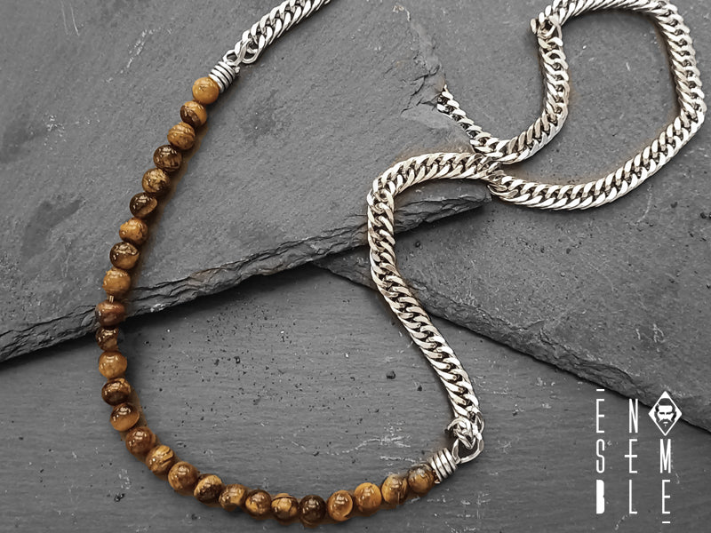 Collana uomo Ensemble catena con Occhio di Tigre 6 mm