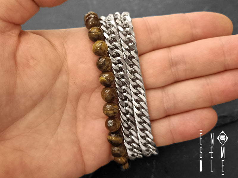 Collana Ensemble acciaio e Ochhio di tigre