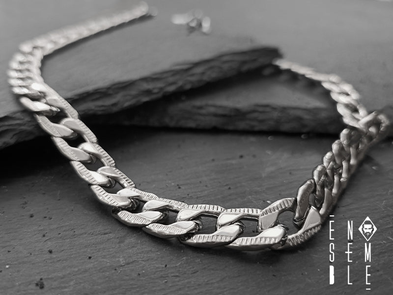 Collana maglia Grumetta in acciaio finitura argento da 9 mm