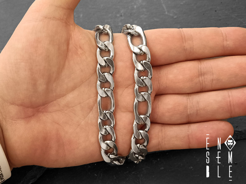 Collana maglia Figaro 12 mm in acciaio inossidabile con chiusura a moschettone