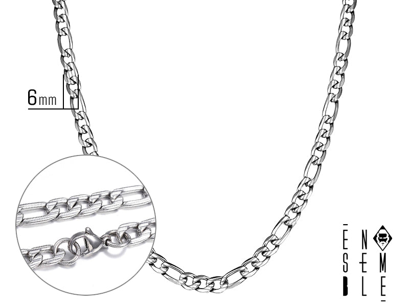 Collana uomo Ensemble maglia Figaro zigrinata in acciaio 6 mm