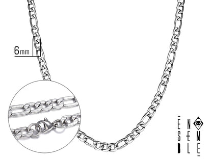 Collana uomo Ensemble maglia Figaro zigrinata in acciaio 6 mm
