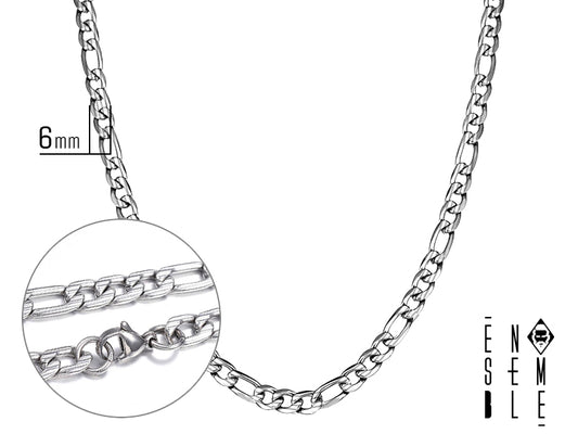 Collana uomo Ensemble maglia Figaro zigrinata in acciaio 6 mm