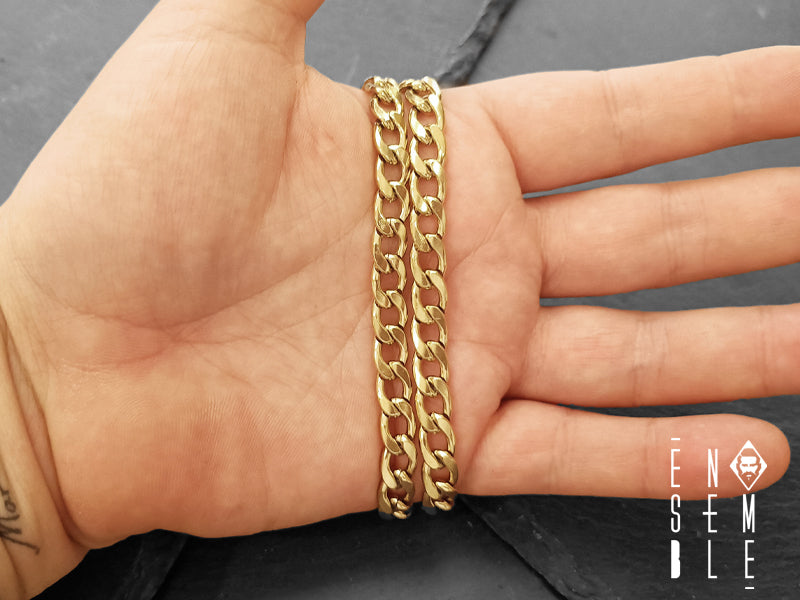 Collana Ensemble in acciaio dorato maglia Cubana da 8 mm