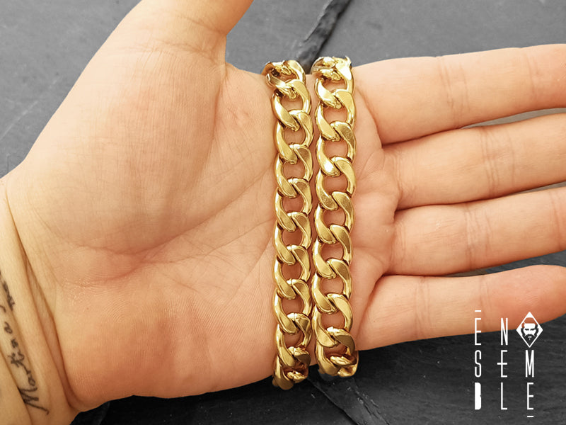 Collana uomo in acciaio dorato maglia Cubana da 12 mm