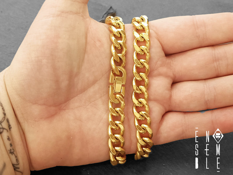 Collana uomo Ensemble maglia Cubana dorata 11 mm