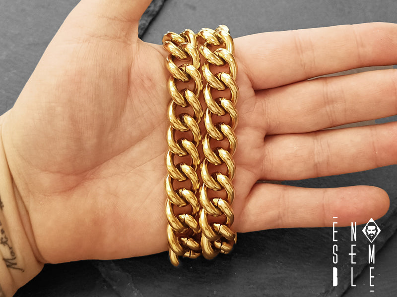 Ensemble collana in acciaio dorato 16 mm molto pesate