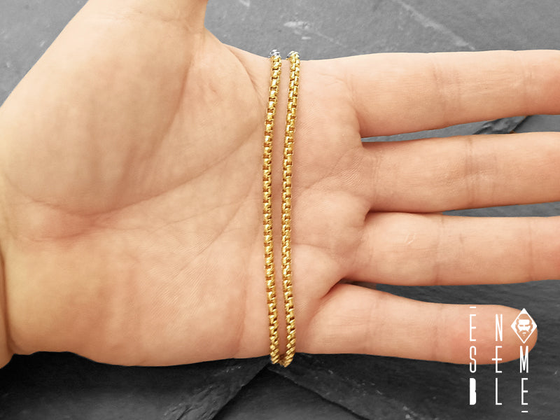 Collana Ensemble in acciaio dorato maglia Box Chain da 3mm
