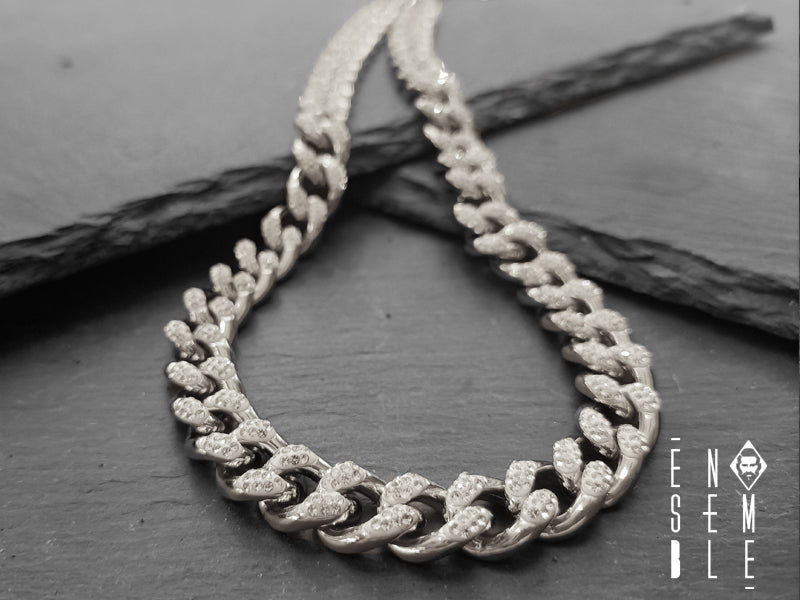 Collana uomo Ensemble maglia Cubana con zirconi 10 mm