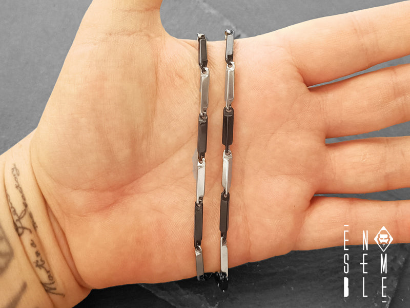 Collana maglia ritorta in acciaio bicolor argento nero 