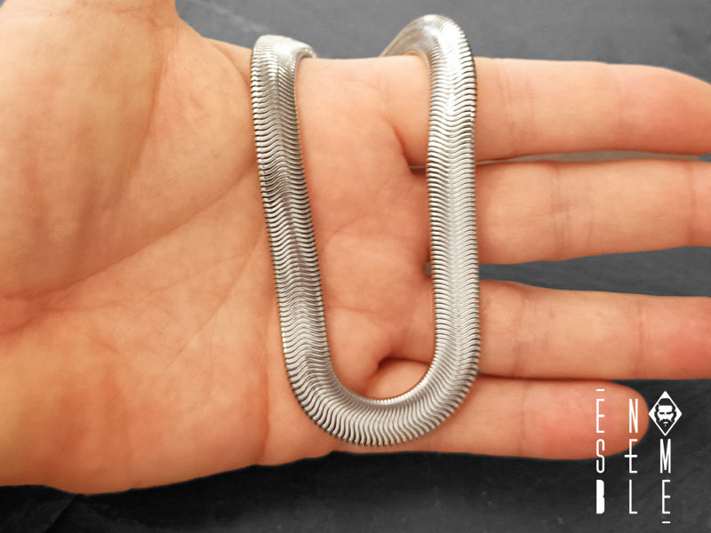 Collana Ensemble snake in acciaio argentato da 10 mm di larghezza