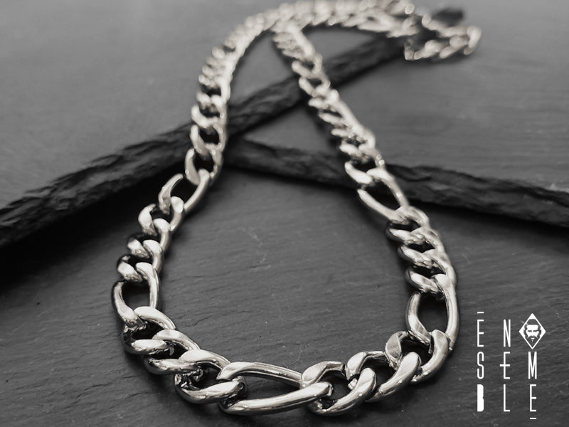 Collana uomo Ensemble maglia Figaro in acciaio 10 mm