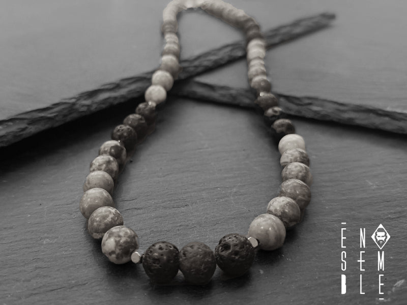 Collana uomo Ensemble Picasso Jasper e pietra Lavica Ø 8 mm