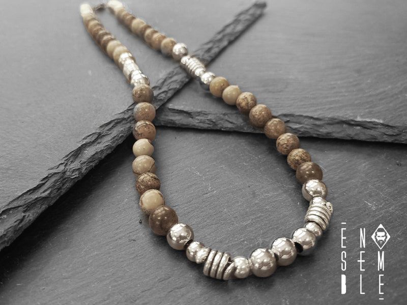 Collana uomo Ensemble Diaspro naturale e acciaio Ø 8 mm