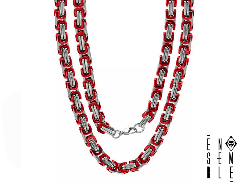 Men's Ensemble bicolor red Byzantine mesh necklace, 7 mm 