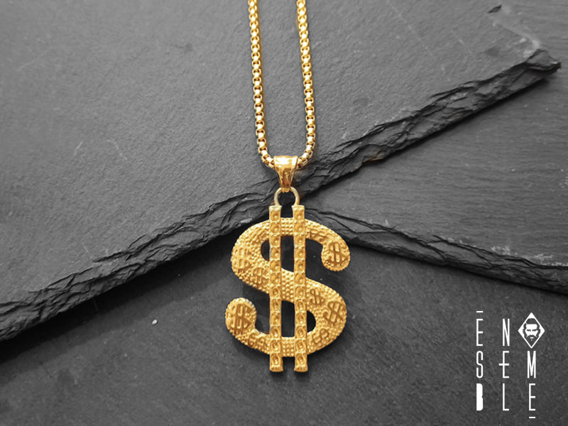 Collana Ensemble con logo Dollaro in acciaio dorato