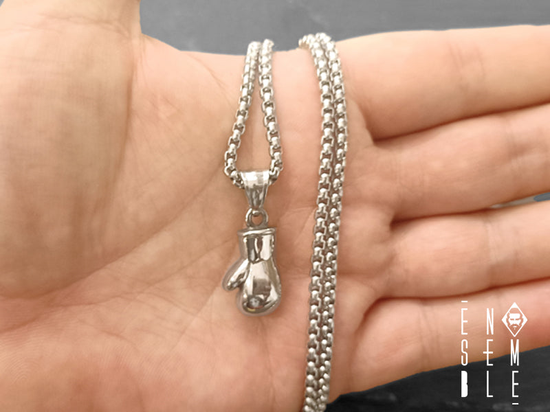 Boxing Glove Pendant Necklace in Steel 