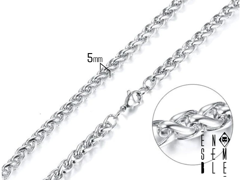 Preparati a un'ondata di complimenti! Questa collana Ensemble in maglia a grano da 5 mm è un vero gioiello. L'acciaio inossidabile 304 argentato dona un tocco di modernità e stile, mentre la maglia robusta e ben definita crea un effetto di grande impatto. È così comoda da indossare che ti dimenticherai persino di averla, ma tutti gli altri se ne accorgeranno! Aggiungila al tuo carrello e preparati a brillare.

Ricorda di aggiungere dettagli specifici 