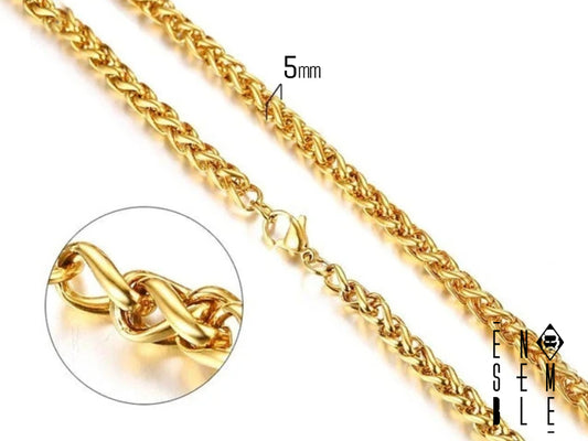 Collana maglia grano in acciaio inossidabile dorato dal diametro di 5 mm