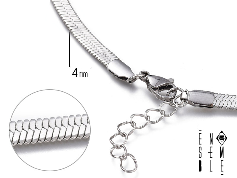 Sei alla ricerca di un gioiello che ti faccia sentire speciale? La collana Ensemble è la risposta! La maglia snake flat in acciaio inossidabile 304 con finitura argentata, e il suo diametro di 4 mm, è un accessorio che non può mancare nel tuo guardaroba. È versatile, elegante e di tendenza. Indossala e preparati a ricevere un sacco di complimenti!