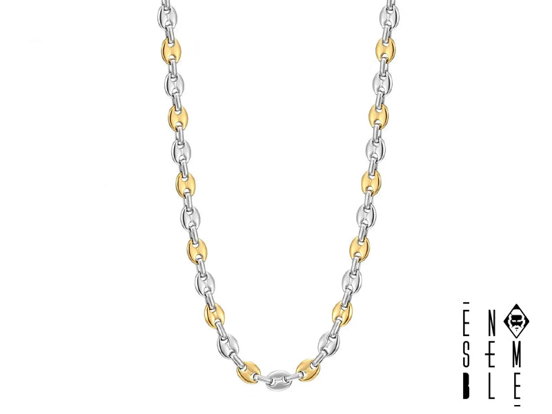 Ensemble men's necklace in two-tone 5mm coffee beans mesh steel 