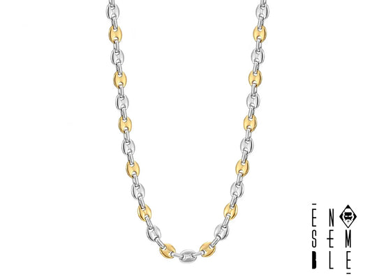 Collana uomo Ensemble in acciaio maglia Chicchi di Caffè 5mm bicolor
