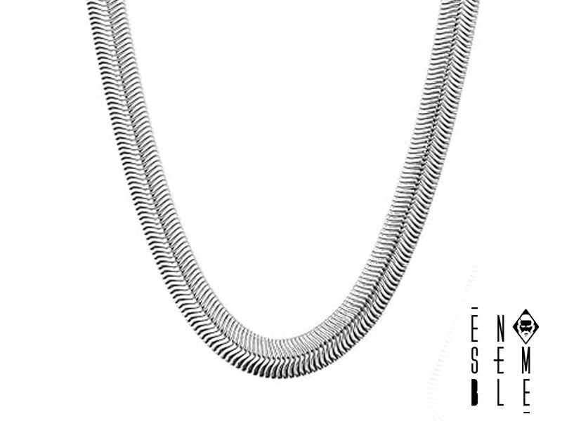 Ensemble snake flat men's necklace 10 mm in steel 