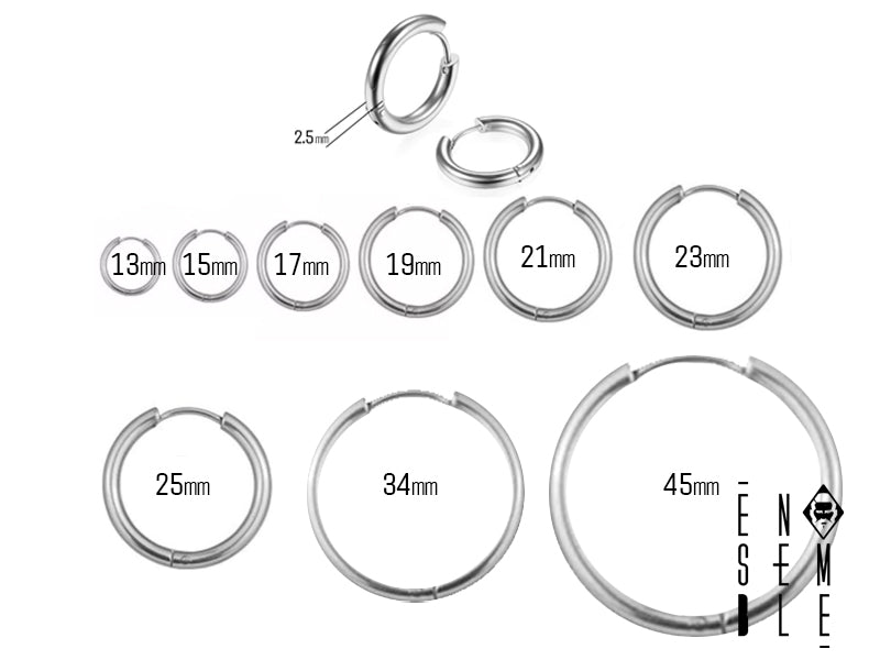 Single hoop earring in silver steel - 2.5 mm