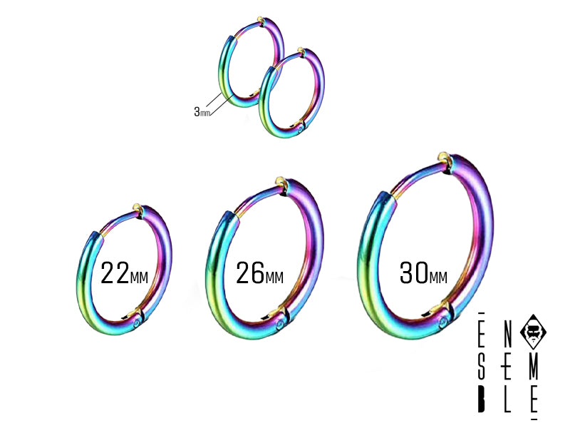 Orecchino in acciaio arcobaleno da 3 mm in varie misure