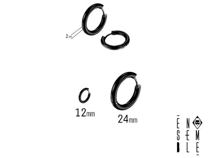 Black Titanium Single Hoop Earring - 2mm 