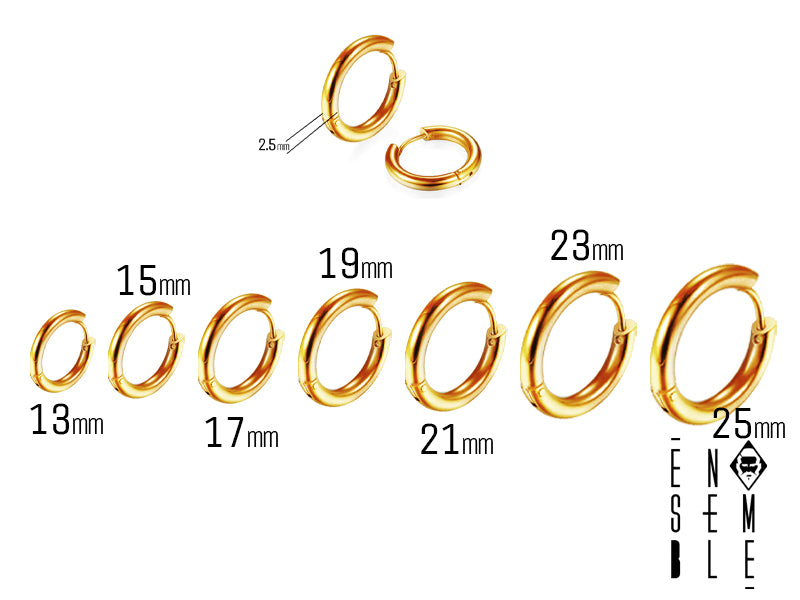 Misure orecchini a cerchio in acciaio dorato