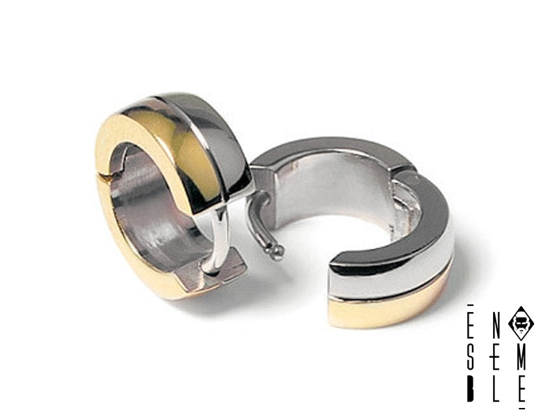 Orecchino Boccia style in acciaio bicolor argentato e dorato