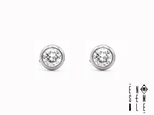 Single earring with light point and zirconia in steel - Ø 7 mm 