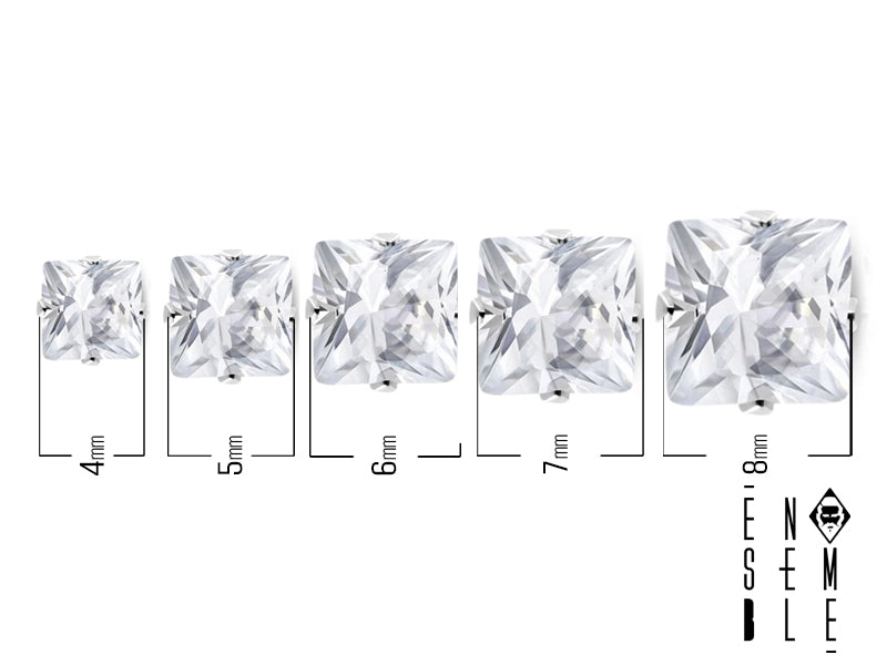 Single square light point earring with zirconia in steel 