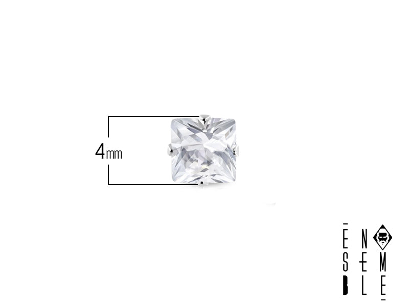Single square light point earring with zirconia in steel 