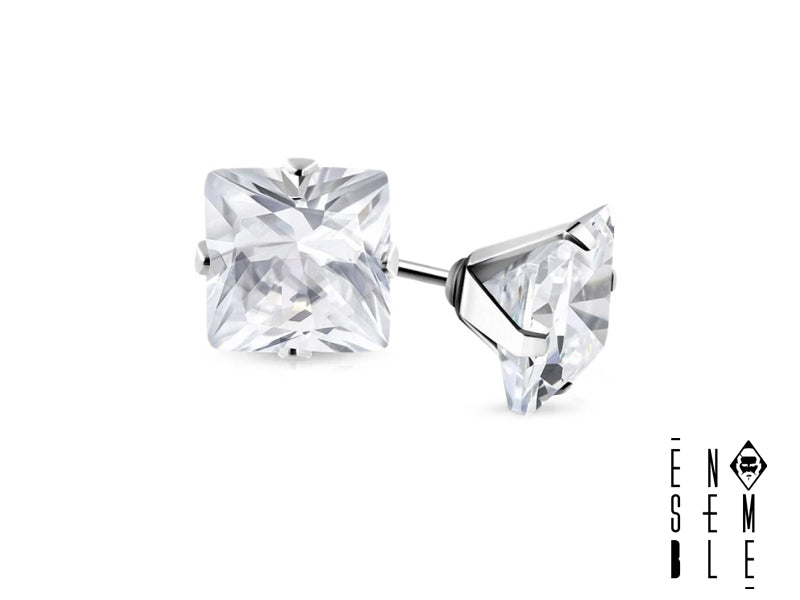 Single square light point earring with zirconia in steel 