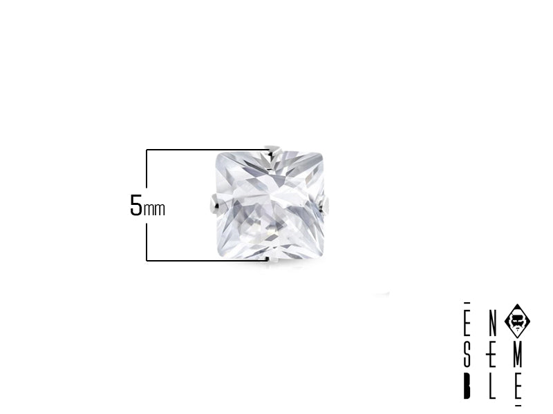 Single square light point earring with zirconia in steel 