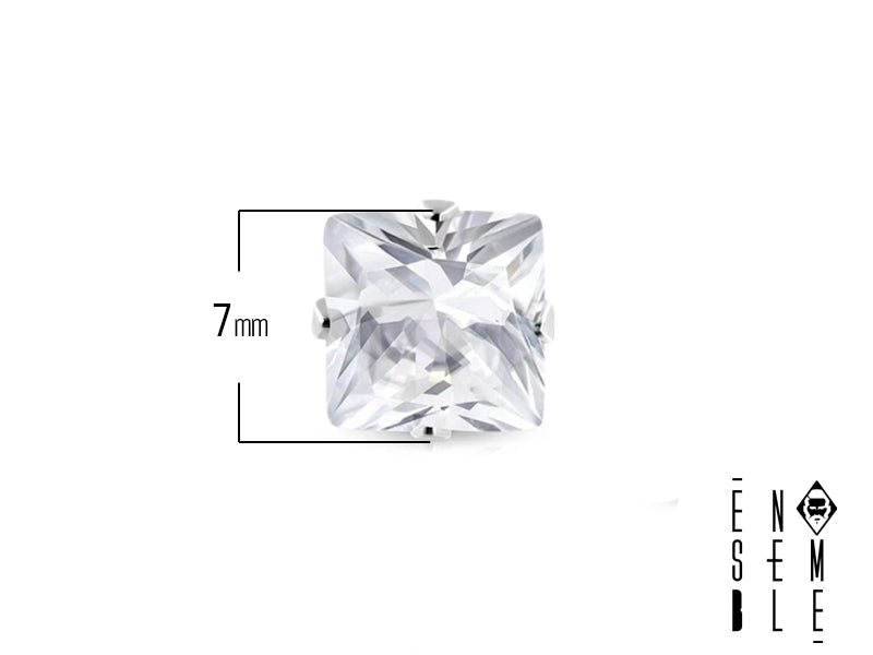 Single square light point earring with zirconia in steel 