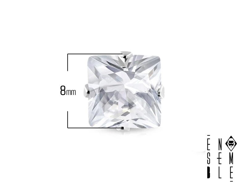 Single square light point earring with zirconia in steel 