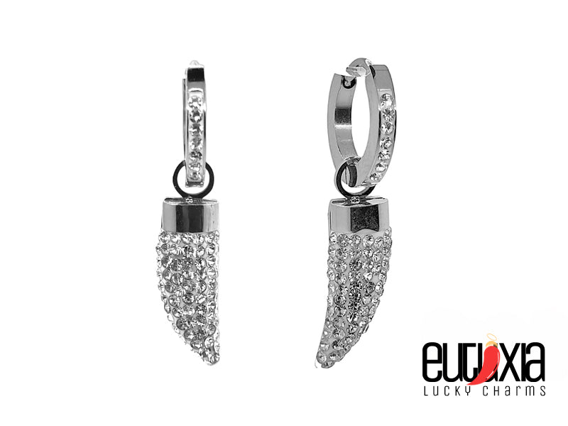 Bryony earring with horn and zircons in steel 