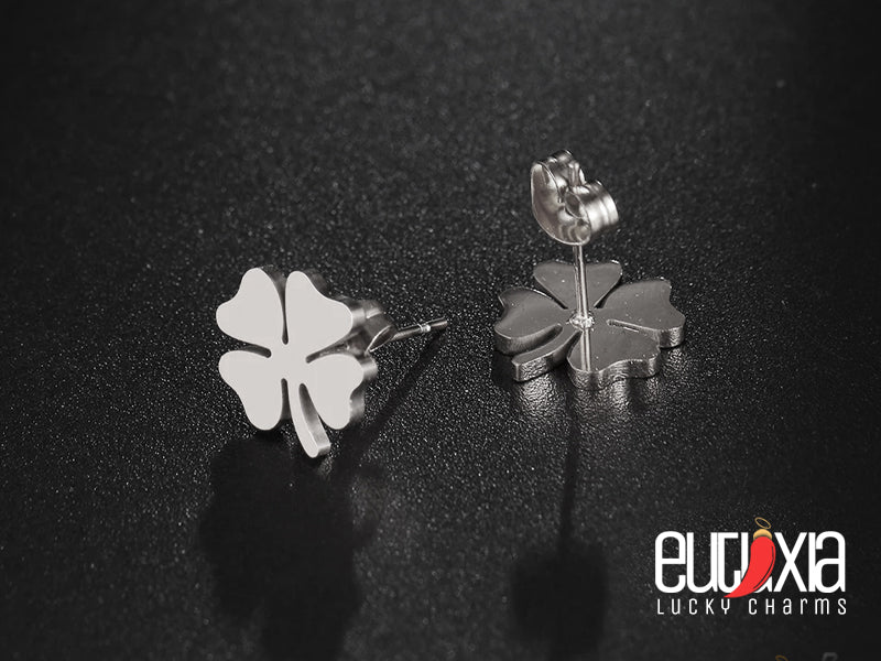 Four Leaf Clover Steel Stud Earrings 