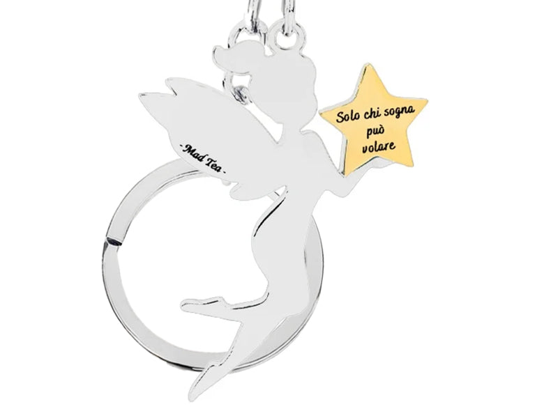 Portachiavi da favola Trilly di Peter Pan con stella e scritta Solo chi sogna può volare